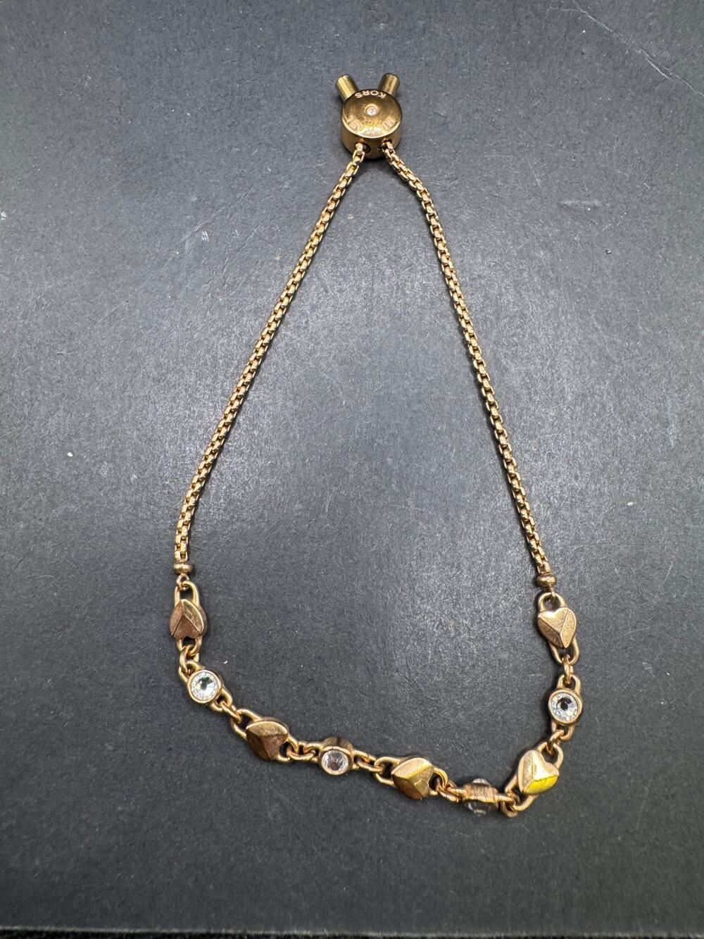 Michael Kors MK Rose Gold Tone Crystal Heart Slider Bracelet Adjustable